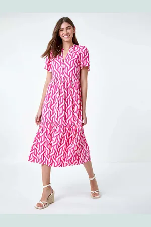 Roman Geometric Print Tiered Midi Dress42