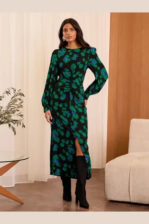 Love & Roses Animal Print Ruched Midi Dress40