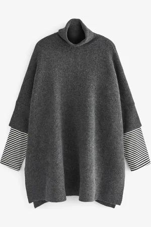 Next Gebreide poncho met gestreepte mouwenS-M