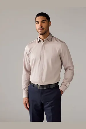 Next 100% Cotton Long Sleeve Single Cuff Sateen Piped Shirt43 cm R (UK 17 R)