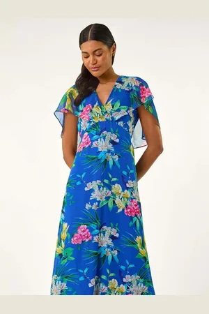 Roman Floral Print Chiffon Back Cape Dress42