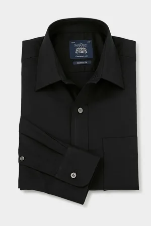 SAVILE ROW Blauw zakelijk overhemd van keperstof met standaard pasvorm, enkele manchet en 100% katoen48 cm R (UK 19 R)