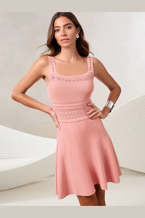 Lipsy London Diamante Trim Strappy Square Neck Pointelle Knitted Skater Mini Dress38