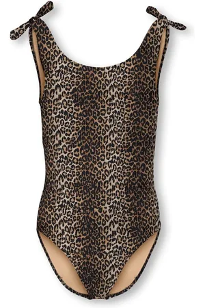 ONLY Tie Shoulder Leopard Print White Swimsuit110116cm
