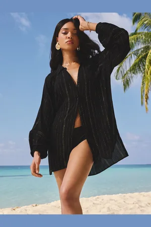 Lipsy London Relaxed Fit Sparkle Stripe Beach ShirtSmall