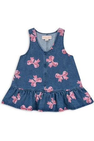 Konges Sløjd Magot Bow Print Short Sleeve 100% Organic Cotton Denim Dress9298cm