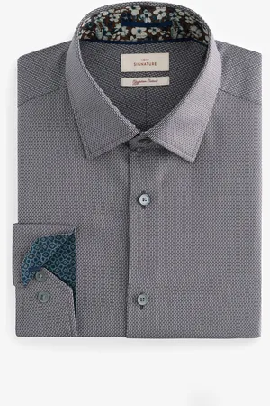 Next Signature Textured 100% Egyptian Cotton Trimmed Shirt44cm R (UK 17.5 R)