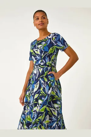 Roman Leaf Print Gathered Midi Dress40