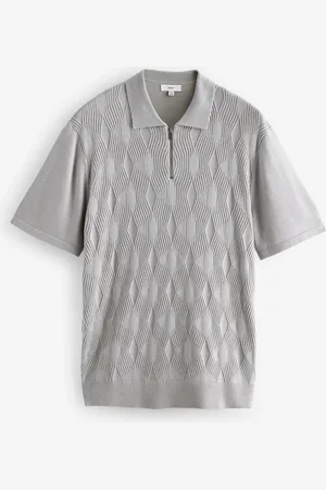 Next Regular Fit Textured Knit Zip Polo ShirtL
