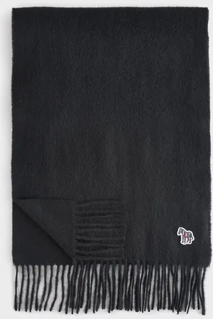 Paul Smith Navy Wool Zebra Print Logo Stripe ScarfEén