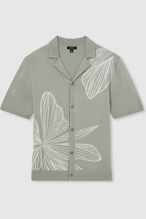 Reiss Laurent Flower Embroidered Knit ShirtSmall