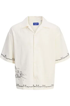 JACK & JONES Resort Printed 100% Cotton White Shirt10 Jaar (140cm)