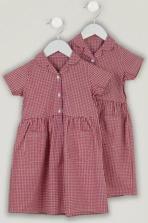 Trutex Red Gingham 2 Pack Button Front School Summer Dress7 Jaar (122cm)