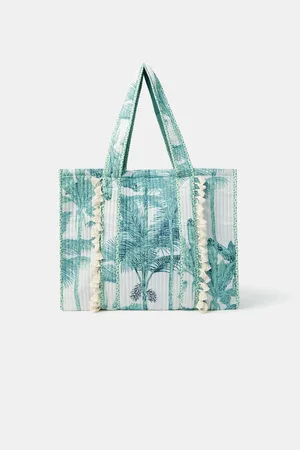 Accessorize Palm Print Quilted Shopper Bageen