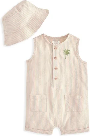 Mamas & Papas Orange Embroidered Stripe Romper and Hat Set8086cm