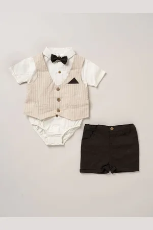 Little Gent 100% Cotton Bodysuit Brown Shirt with Mock Waistcoat Shorts and Bowtie Outfit Set8692cm