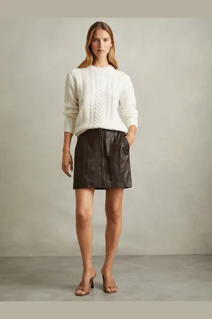 Reiss Daria Leather Zip-Front Mini Skirt38