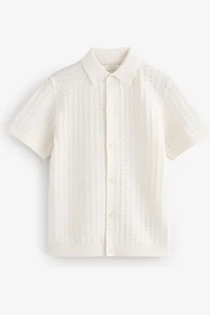 Next Gebreid poloshirt met korte mouwen en knoopsluiting van 100% katoen (3-16jr)14 Jaar (164cm)