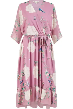 Yumi Bird and Floral Print Midi Wrap Dress42