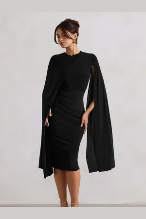 Club L Marysol Asymmetric Cape Midi Dress44