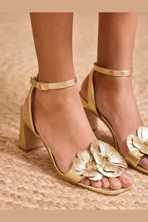 Love & Roses Flower Trim Mid Block Heel Sandalseu355