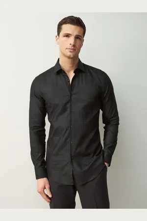 HUGO BOSS Checkerboard Print Slim Fit Cotton Jacquard Shirt155in