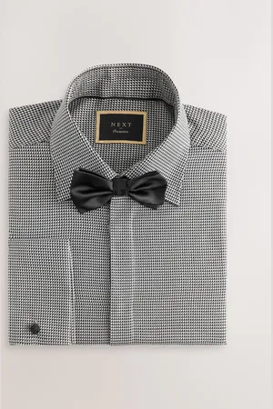 Next Slim Fit Double Cuff 100% Cotton Shirt And Bow Tie Pack43 cm R (UK 17 R)