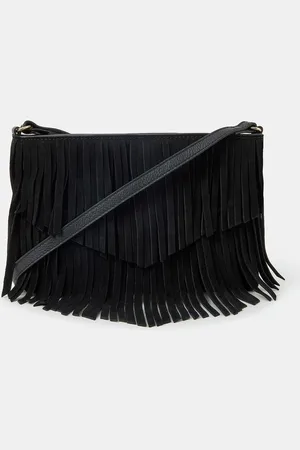 Accessorize Suede Fringe Cross-Body BagEén