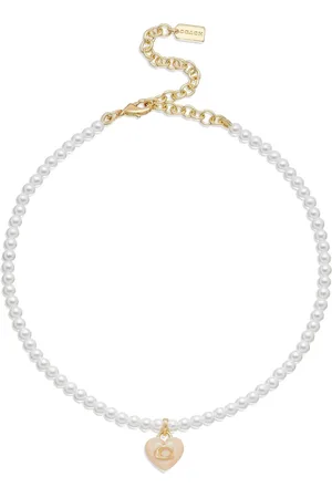 Coach Gold Tone Signature Heart Pearl Choker NecklaceEén