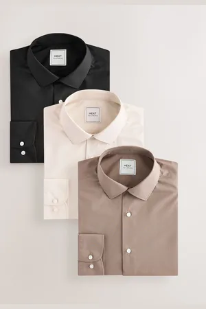 Next Slim Fit Easy Care Textured Single Cuff Shirts 3 Pack16in