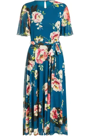 Yumi Mesh Floral Print Midi Dress With Angel Sleeves38