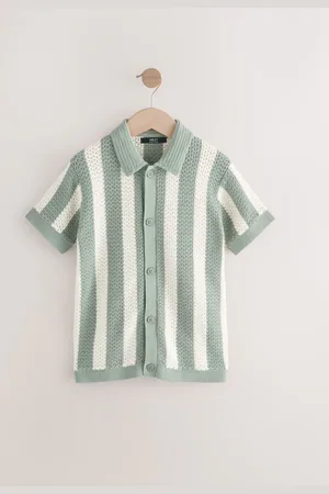 Next Verticaal gestreept poloshirt met korte mouwen en knoopsluiting van gebreid 100% katoen (3