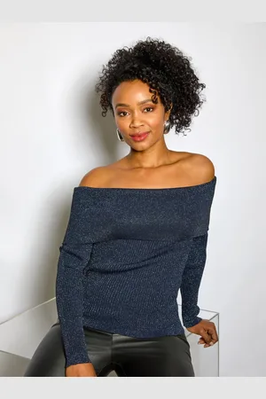 Roman Petite Metallic Bardot Knit Top42