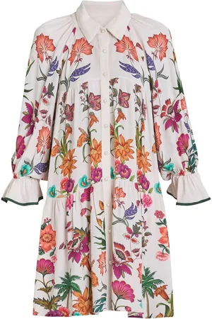 Gina Bacconi Mia Short Floral Print White Shirt DressSmall