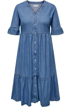 ONLY Chambray Denim Tiered Midi Shirt Dress52