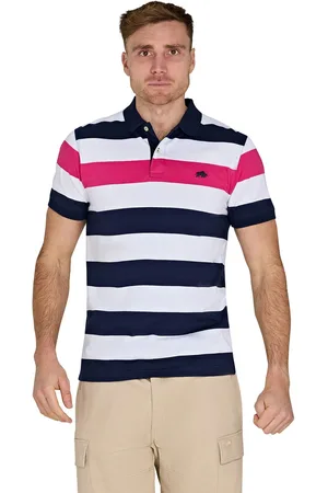 Raging Bull Pink 100% Cotton Irregular Stripe Jersey Polo ShirtSmall
