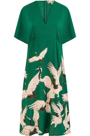 Yumi Recycled Fabric Crane Print Kimono Midi Dress46
