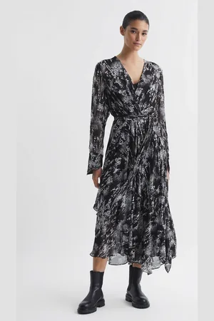 Reiss Callie midi-jurk met ruches, ceintuur en print36