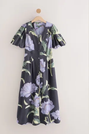 Next Button Down Puff Sleeve Midi Dress with LinenEU 42 (UK 14)