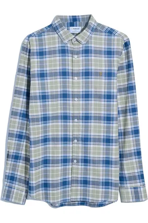 Farah Brewer Check Long Sleeve Brown 100% Organic Cotton Shirt in HazelnutLarge