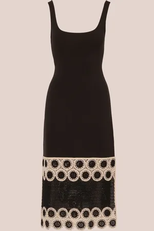 Adrianna Papell Crochet Sheath Midi Black Dress34