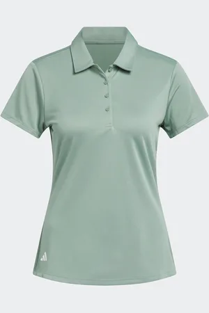 adidas Womens Sage Green Solid Performance Short Sleeve Polo ShirtL Reg