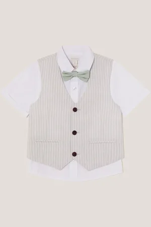 Monsoon 100% Cotton Shirt and Waistcoat Set 3 Piece with Bow134140cm