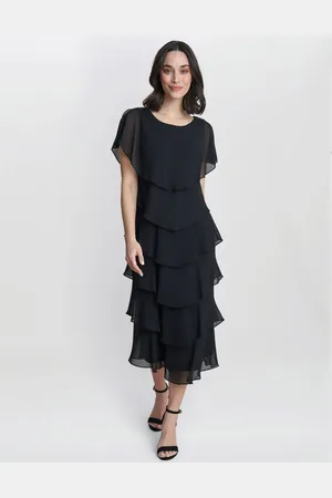Gina Bacconi Tessa Midi Tiered Black Dress With Shoulder Trim38
