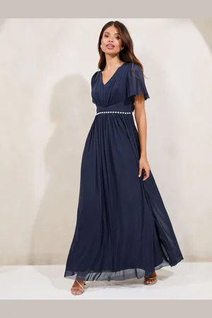 Lipsy London Short Sleeve Pearl Trim Mesh Maxi Bridesmaid Dress36