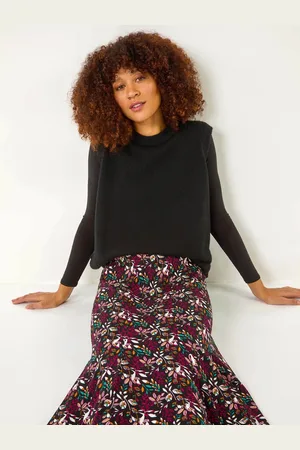 Roman Leaf Print Panel Skirt42