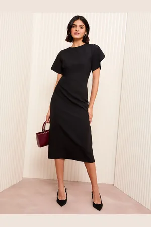Friends Like These Short Sleeve Midi Tailored Dress With Ruche Detail36