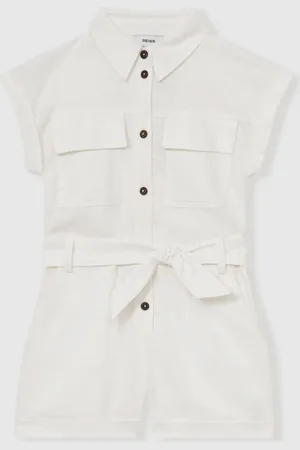Reiss Zoe Cotton-Linen Belted Playsuit140146cm