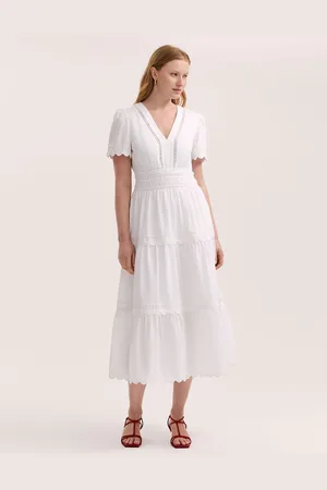 Finery London Wren Cotton Ric Rac Detail Tiered Midi Dress48