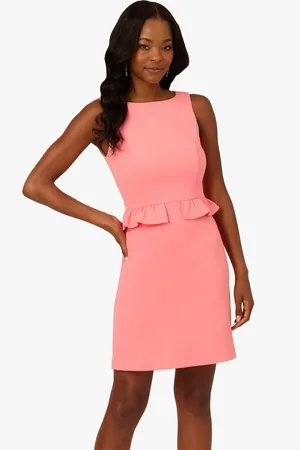 Adrianna Papell Pink Ruffle Sheath Short Dress38